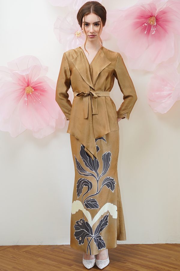 BRONZE KEBAYA WITH ABSTRACT EXTRACT PATTERN